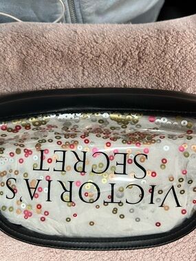 Victoria's Secret Clear Cosmetic Pouch with Black Trim and Confetti
